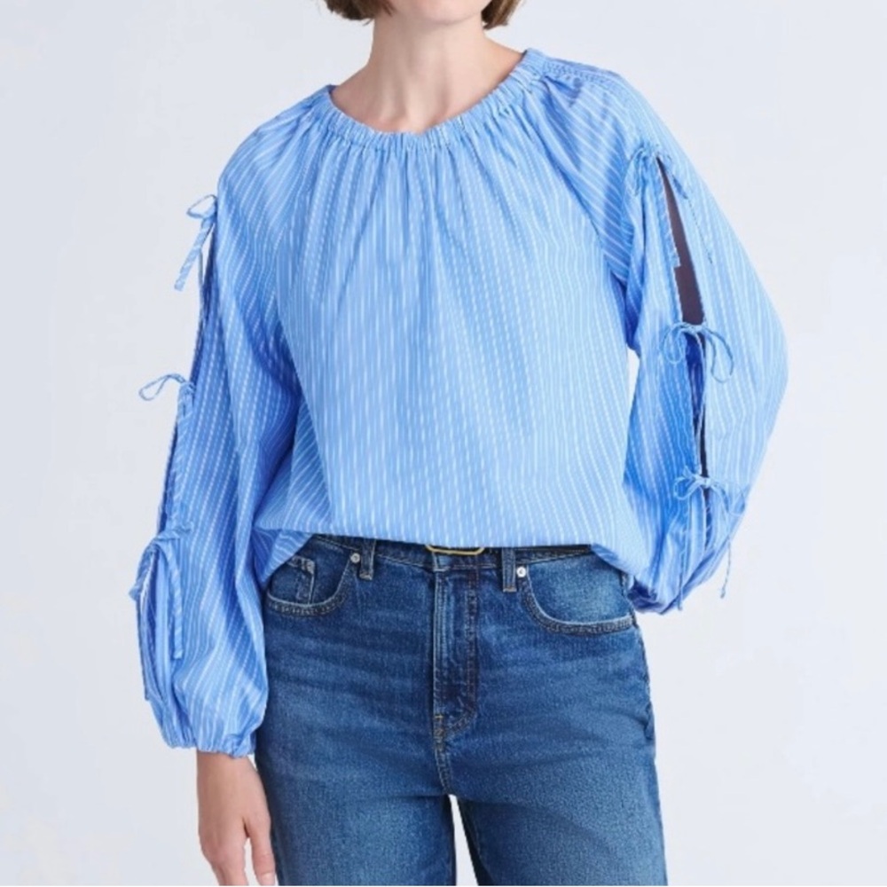 Free Assembly Women's Gathered Neck Cotton Top Long Tie Sleeve XL